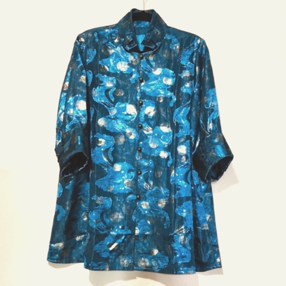 Rising Phoenix Gorgeous Hong Kong 100% Silk Top/Jacket Size XL